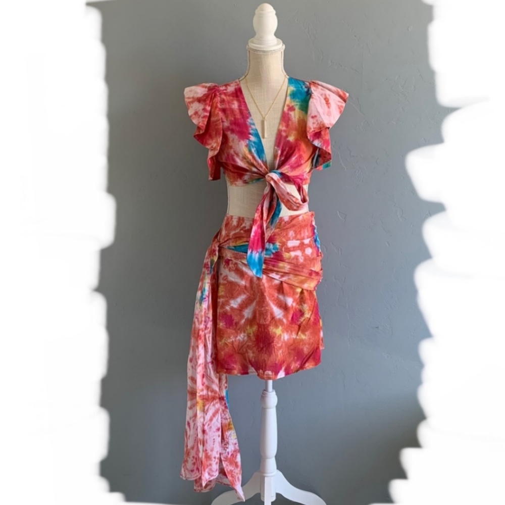 Rainbow Tie Dye Lana Wrap Crop Top + Mabel Sarong Skirt - All Things Mocha
